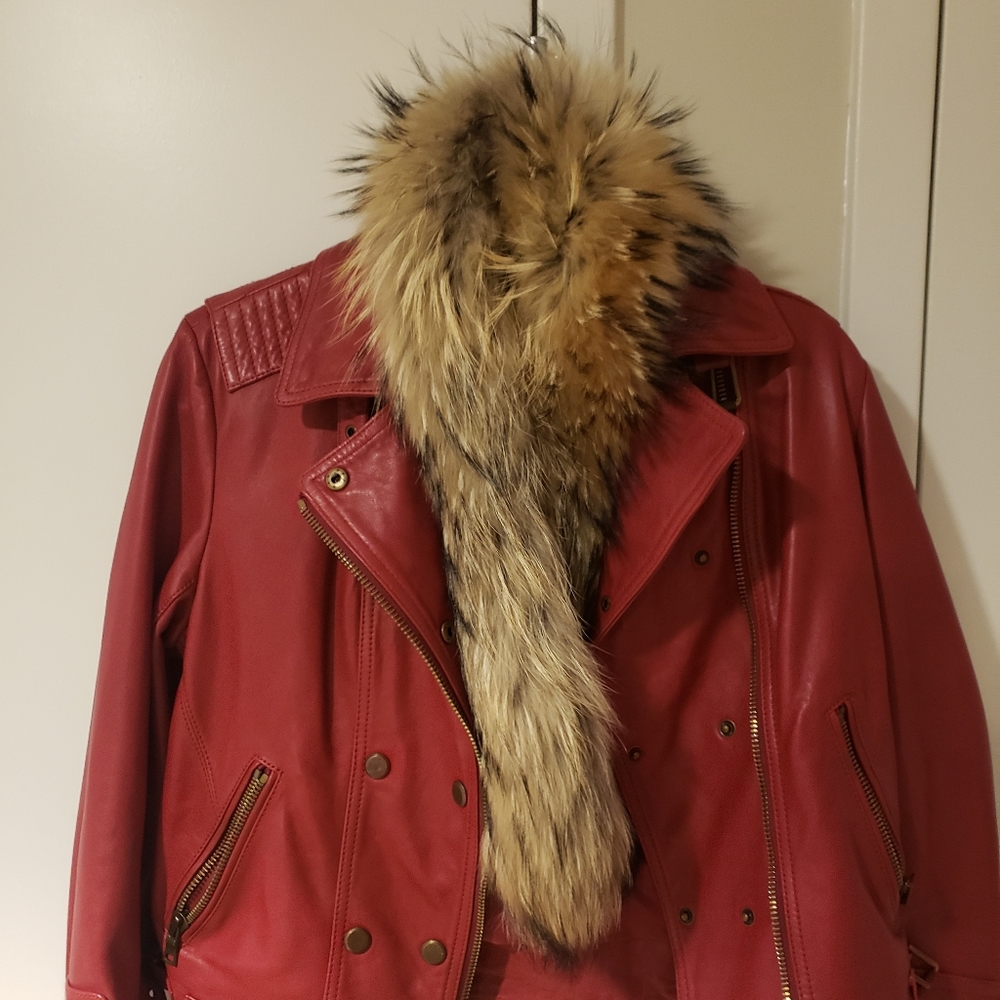 Carlisle leather jacket with real fur collar